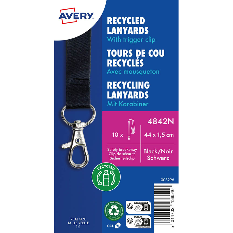 AVERY Zweckform Lanyards 4842N, Karabiner, schwarz, 10 St.