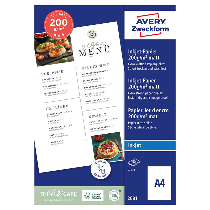 AVERY Zweckform Fotopapier 2681 DIN A4 matt 200 g/qm 50 Blatt