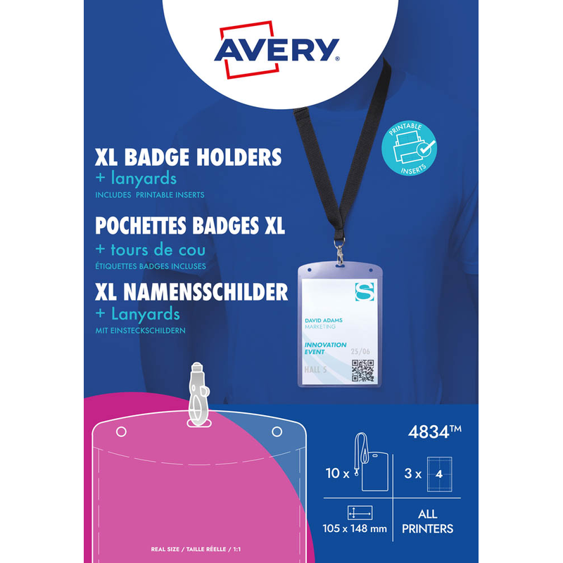 AVERY Zweckform Namensschilder mit Textilband 10,5 x 14,8 cm, 3 Blatt