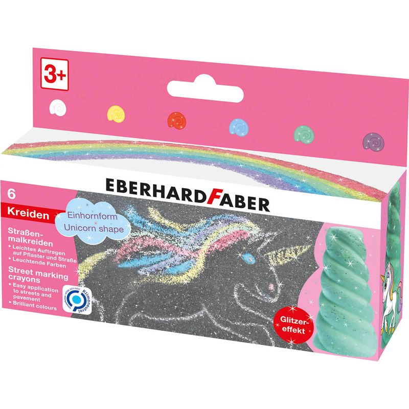 EBERHARD FABER Einhorn Straßenmalkreide Glitzer farbsortiert 6 St.