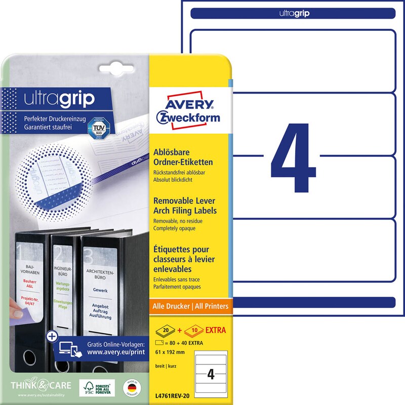 AVERY Zweckform Ordneretiketten L4761REV-20 weiß, 30 Blatt