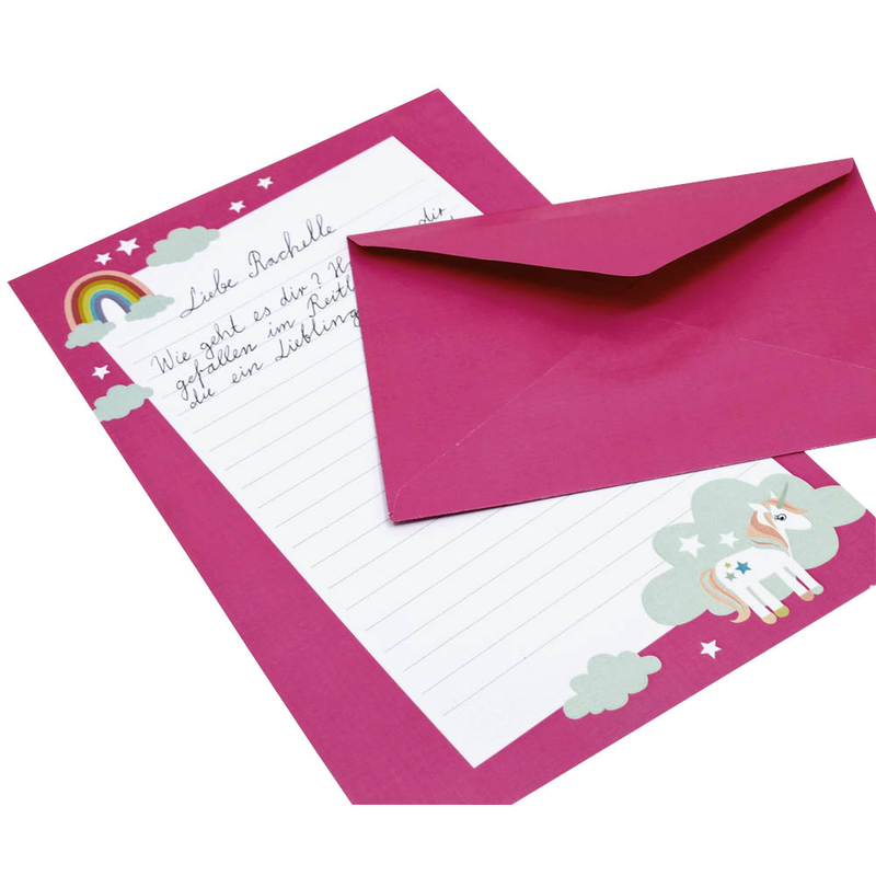 artoz Briefpapier mit Briefhüllen Einhorn pink ca. DIN A5 80 g/qm 1 Pack