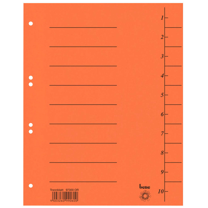 bene Trennblätter DIN A4 1-10 orange, 250 g/qm, 100 St.