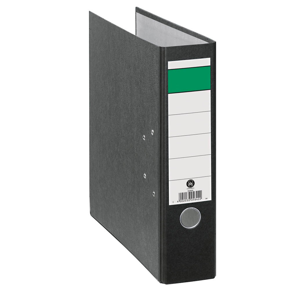 Ordner DIN A4 grüner Balken breit Rückenbreite 8,0 cm schwarz / wolkenmarmor