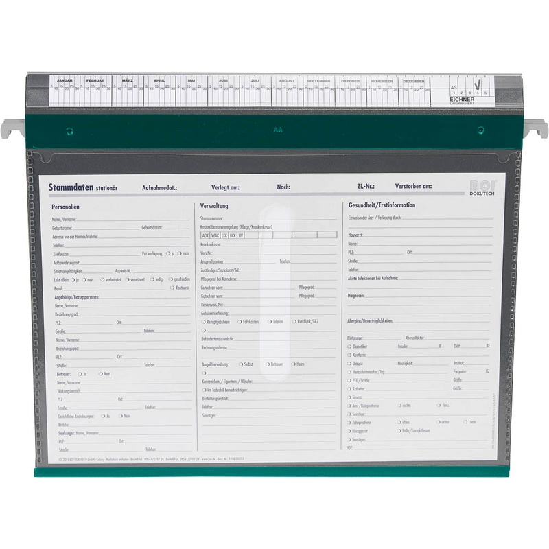 BOI Patienten-Dokumentations-Hängemappe 4-Ringe PMH4R grün Boden: 2,5 cm, 1 St.