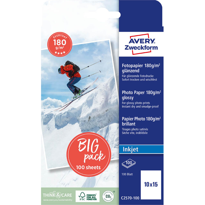 AVERY Zweckform Fotopapier C2570-100 10,0 x 15,0 cm glänzend 180 g/qm 100 Blatt