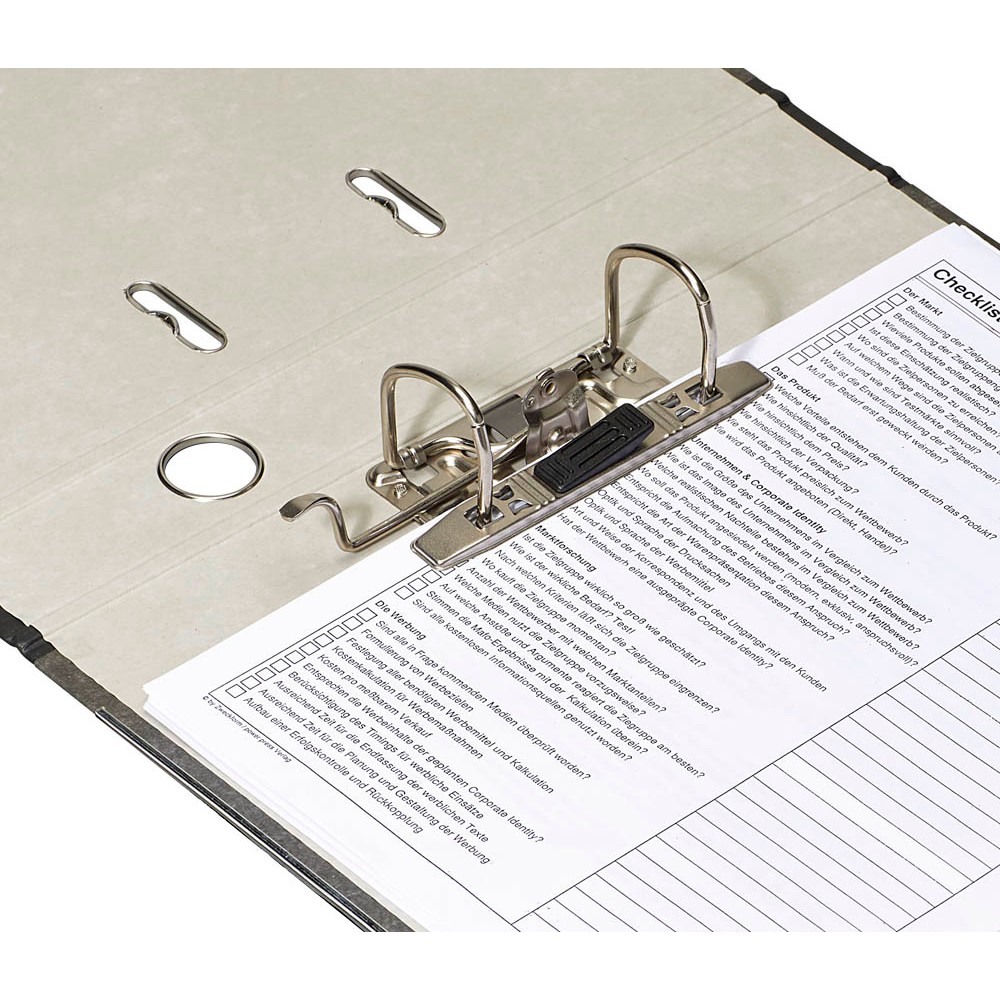 Ordner DIN A4 grüner Balken breit Rückenbreite 8,0 cm schwarz / wolkenmarmor