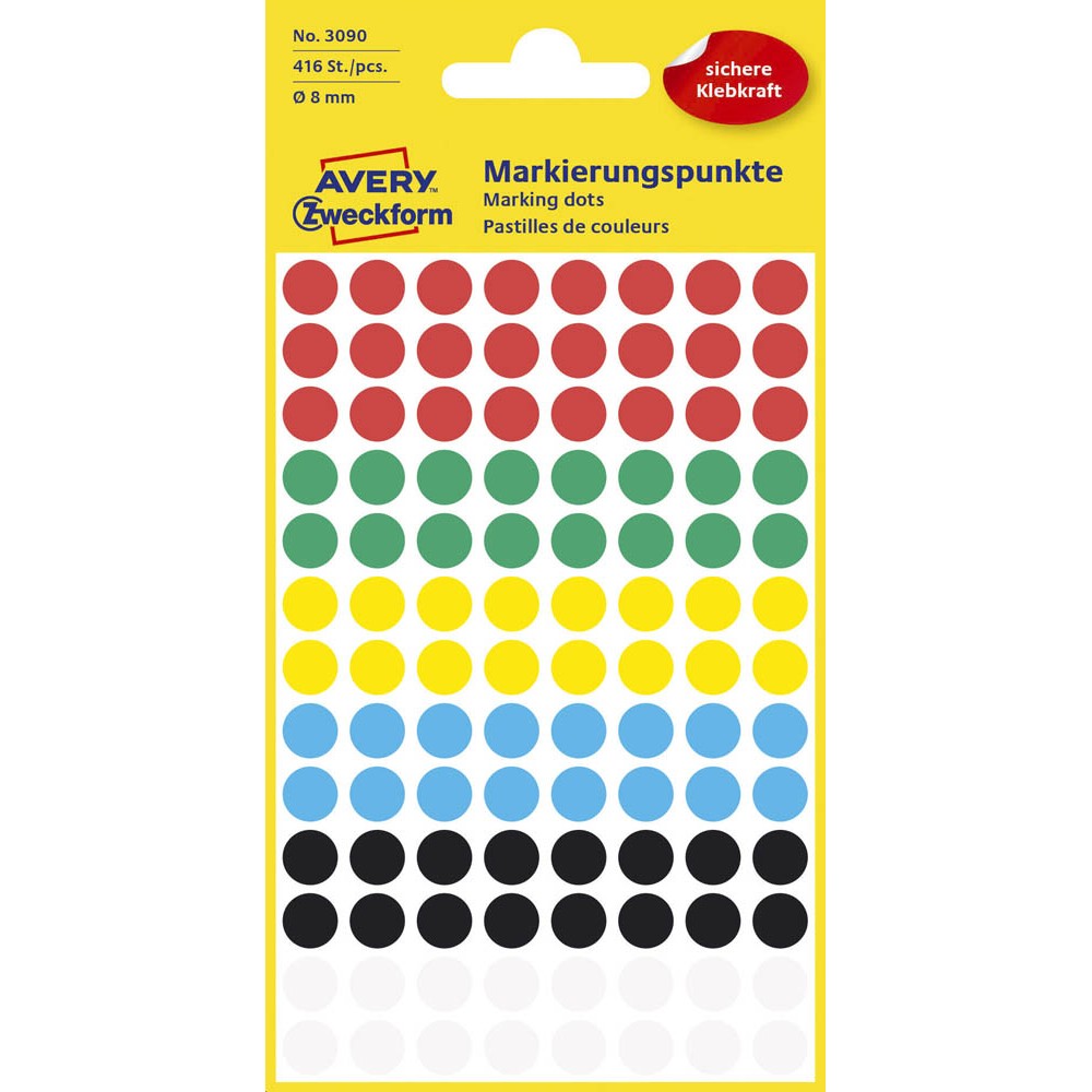 Avery Zweckform 3090 Klebepunkte mini 8 mm mehrfarbig (4 Bögen a 104 Stück)