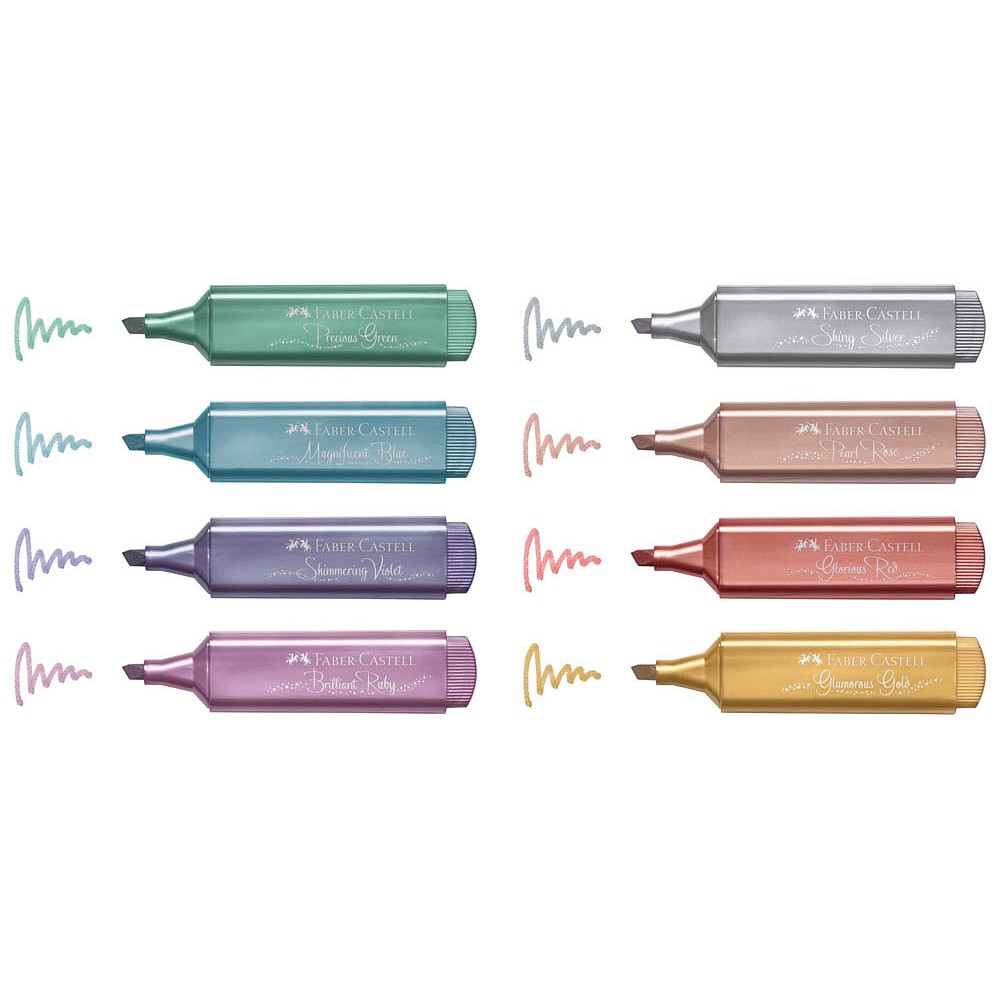 Faber-Castell Textmarker TL 46 metallic gold, silver, rose, ruby, blue, green, violet, red (8er Pack)