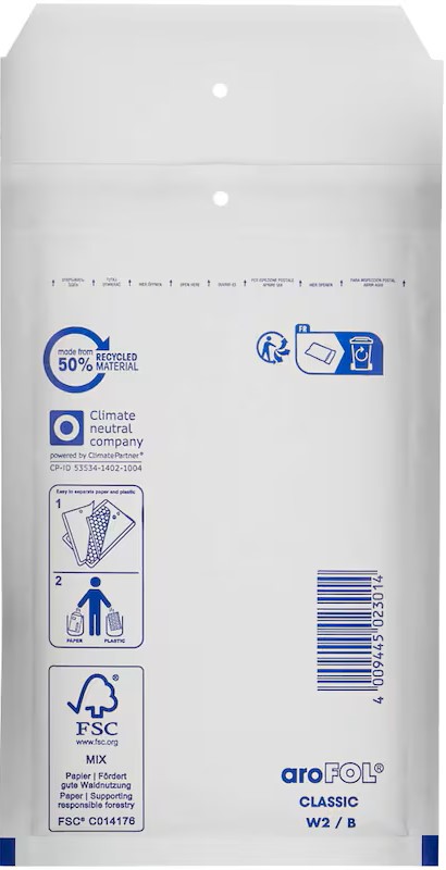 aroFOL® CLASSIC Luftpolstertaschen W2/B weiß für DIN A6, 200 St.