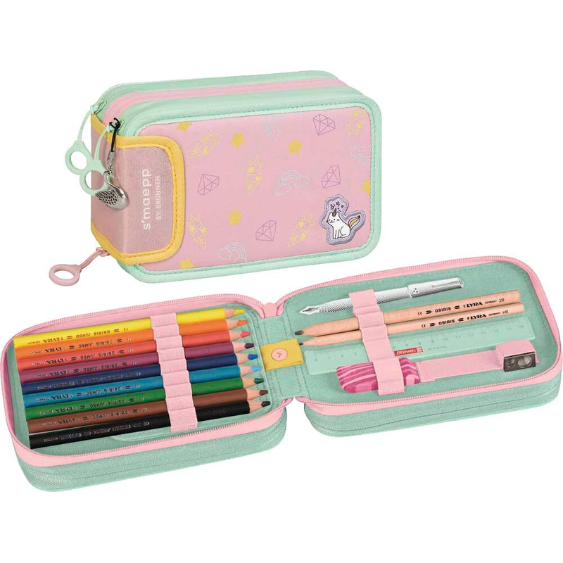 BRUNNEN Federmäppchen befüllt s'maepp Sweet Unicorn pastell-rosa/grün 33-teilig, 20,0 x 7,5 cm