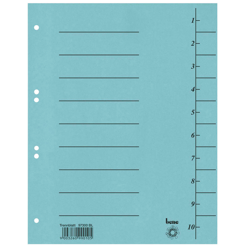 bene Trennblätter DIN A4 1-10 blau, 250 g/qm, 100 St.