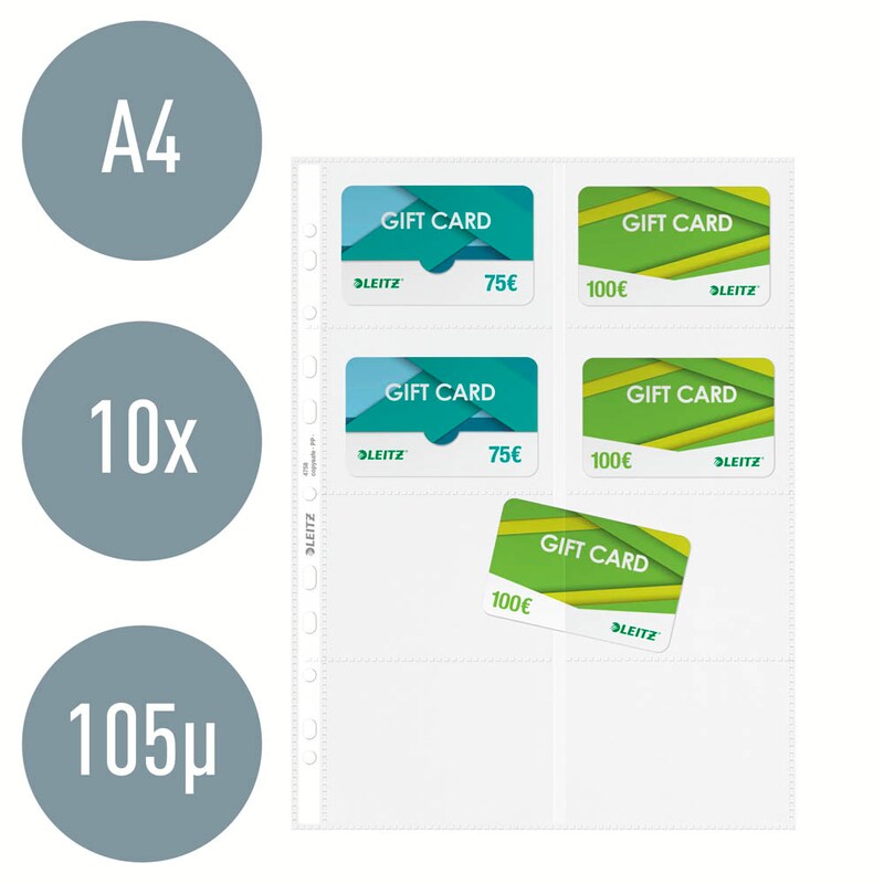 LEITZ Visitenkartenhüllen DIN A4 glasklar glatt 0,10 mm, 10 St.
