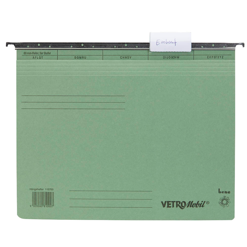 bene Hängehefter Vetro Mobil Karton moosgrün DIN A4 1x kaufmännische Heftung, 50 St.