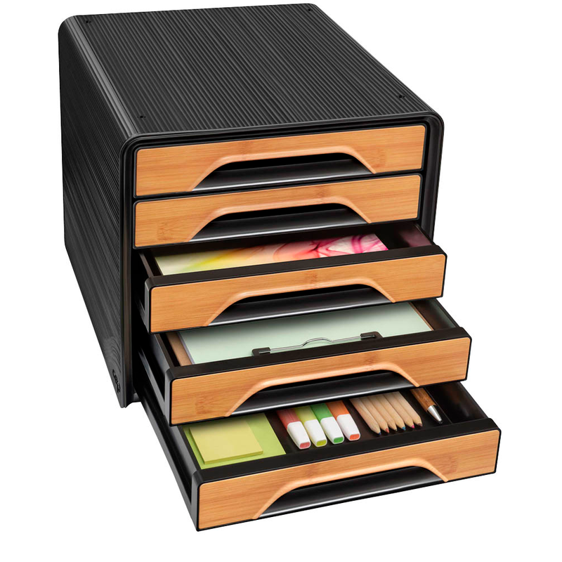 cep Schubladenbox Smoove  schwarz/Bambus 1071115301, DIN A4 mit 5 Schubladen, 1 St.