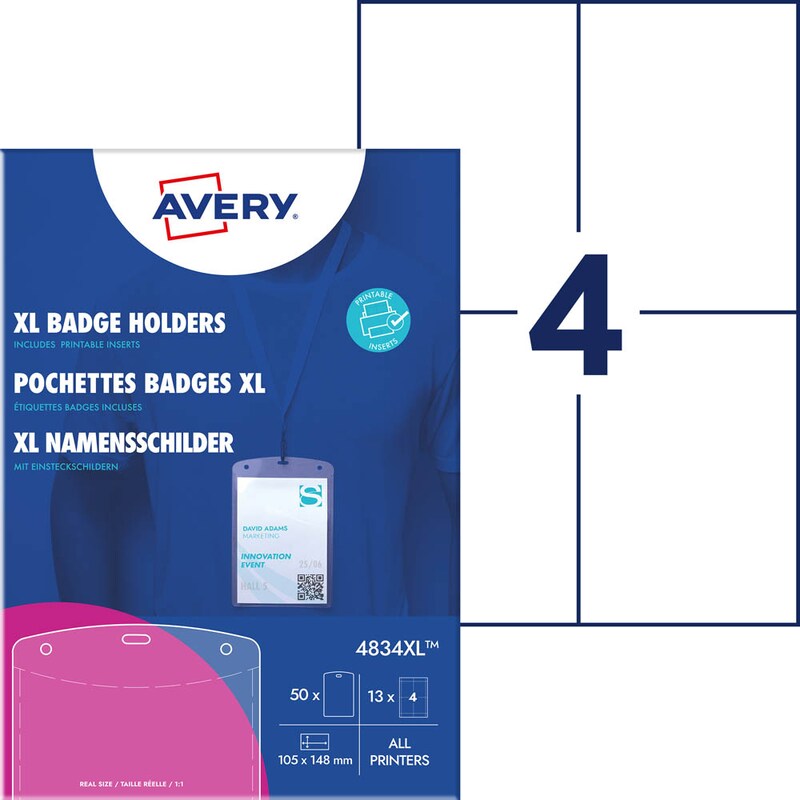 AVERY Zweckform XL Namensschilder mit Textilband 10,5 x 14,8 cm, 13 Blatt
