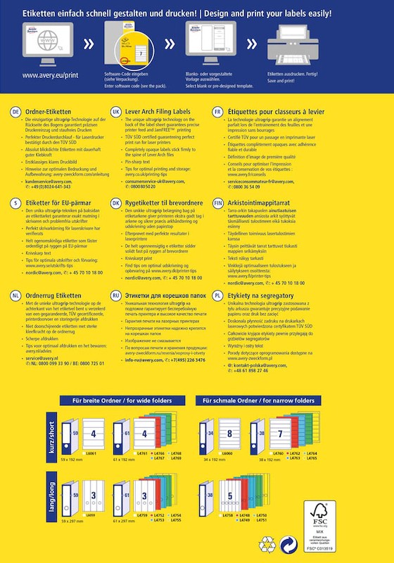 AVERY Zweckform Ordneretiketten L4758-25 weiß, 30 Blatt
