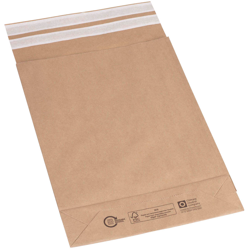 flexiPAK Faltentaschen classic Doppelfixverschluss DIN B4 ohne Fenster braun mit 5,0 cm Falte, 300 St.