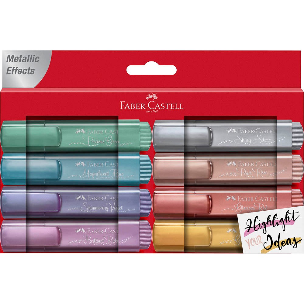 Faber-Castell Textmarker TL 46 metallic gold, silver, rose, ruby, blue, green, violet, red (8er Pack)