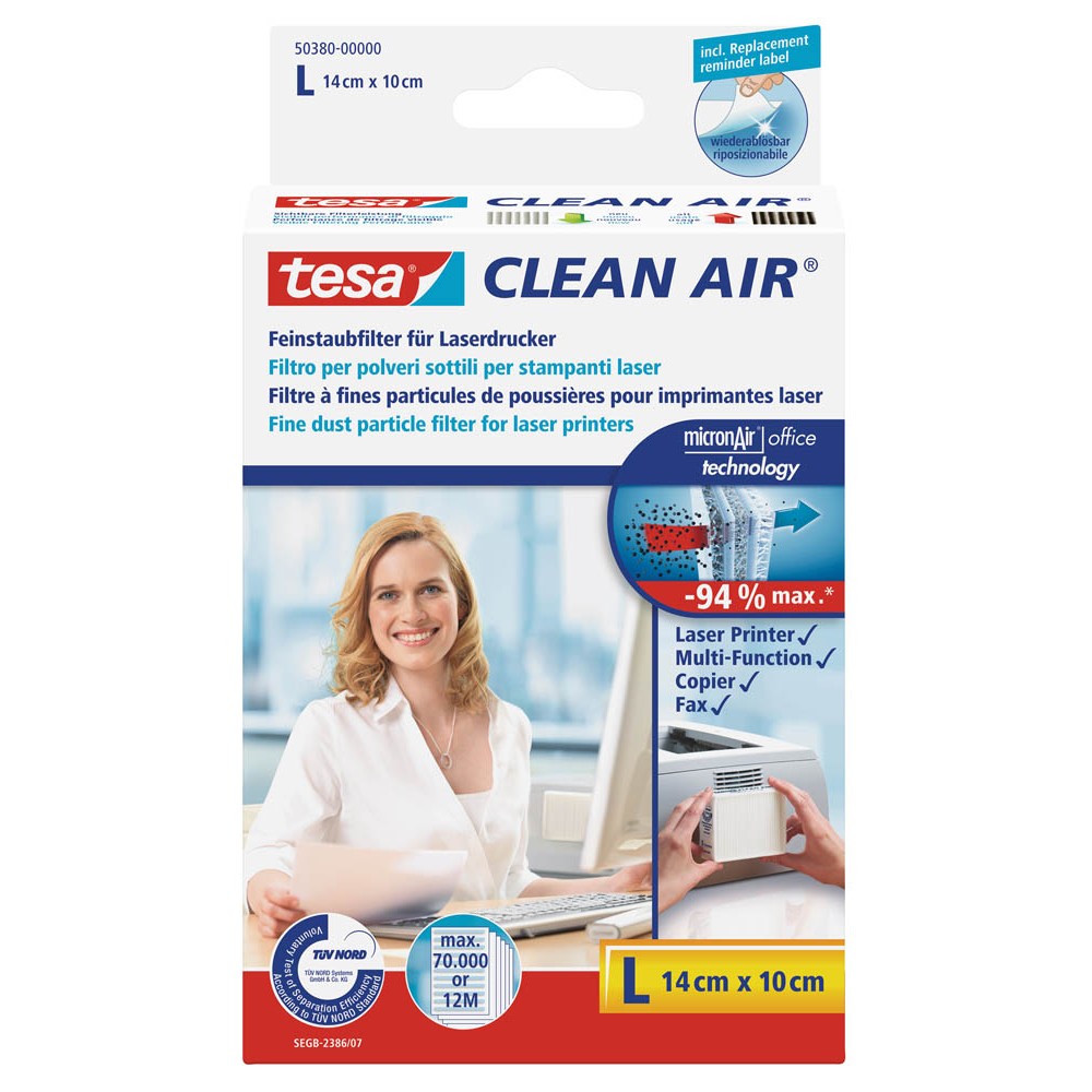 Tesa Clean Air 50380 Feinstaubfilter für Laserdrucker, Kopierer und Fax (Größe L)