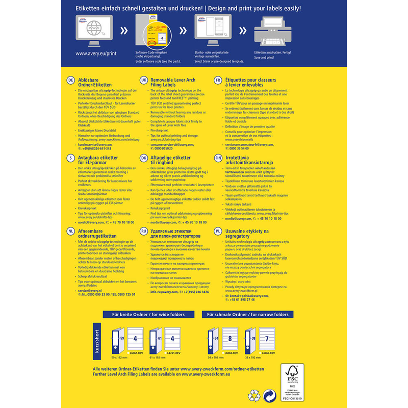 AVERY Zweckform Ordneretiketten L4760REV-20 weiß, 30 Blatt
