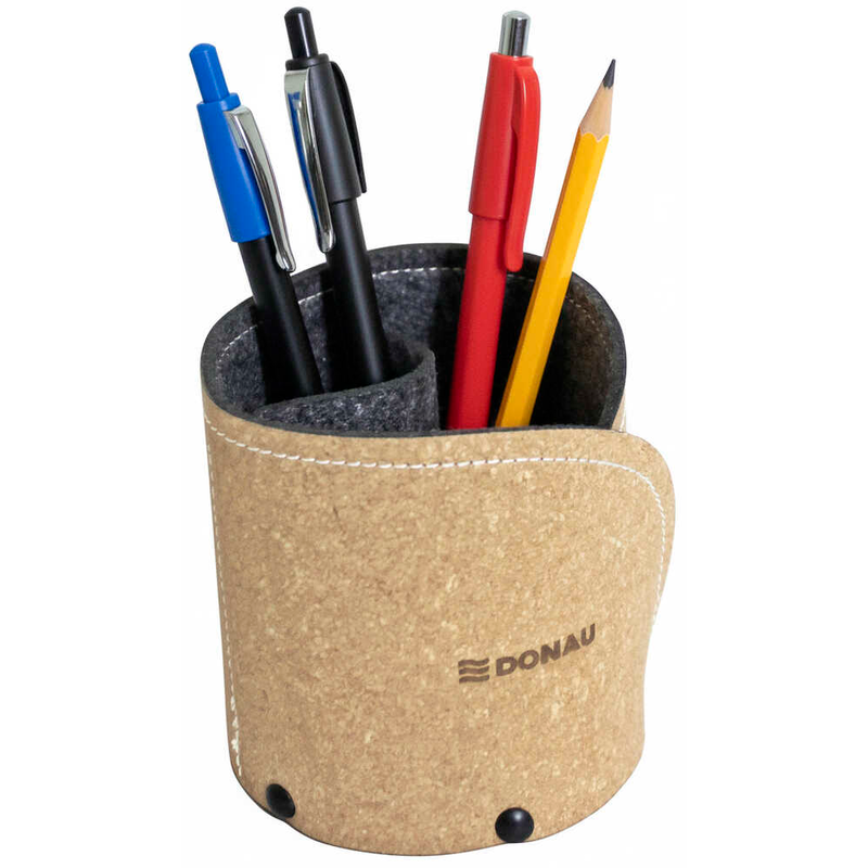 DONAU Stiftehalter braun Recyclingleder/Filz 2 Fächer 11,0 x 11,0 x 11,0 cm