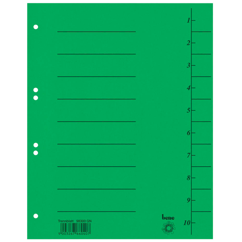 bene Trennblätter DIN A4 1-10 grün, 210 g/qm, 50 St.