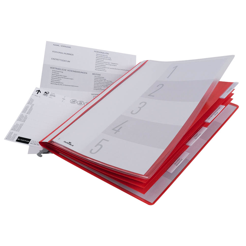 DURABLE Personalhefter Kunststoff rot DIN A4 5x kaufmännische Heftung, 5 St.