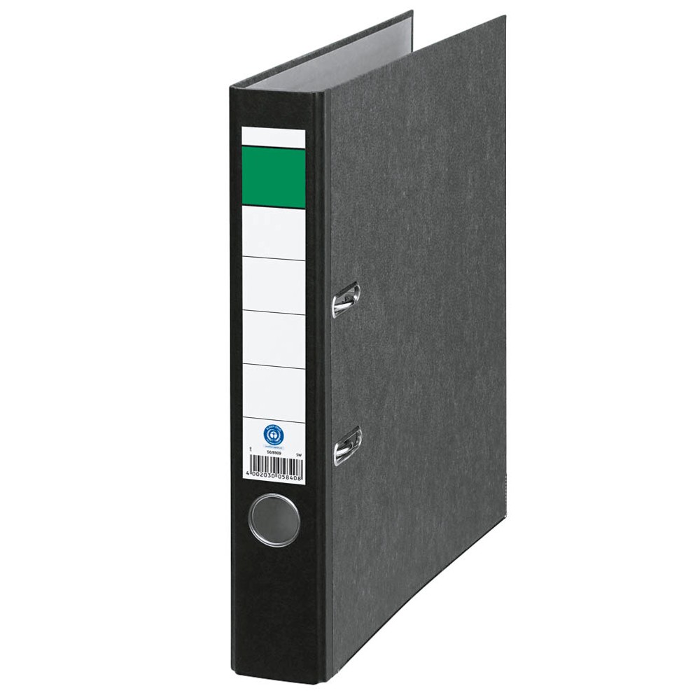 Ordner DIN A4 grüner Balken schmal Rückenbreite 5,0 cm schwarz / wolkenmarmor