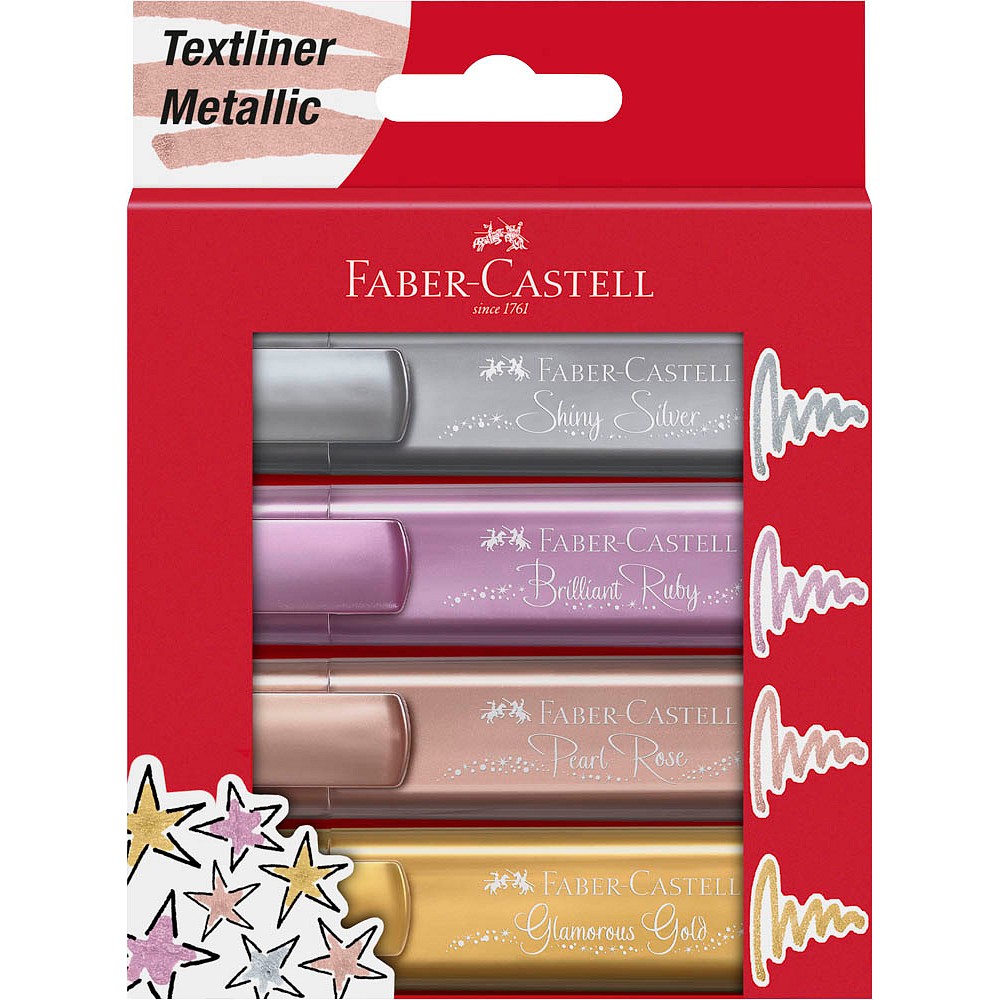 Faber-Castell Textmarker TL 46 metallic gold, silver, rose, ruby (4er Pack)