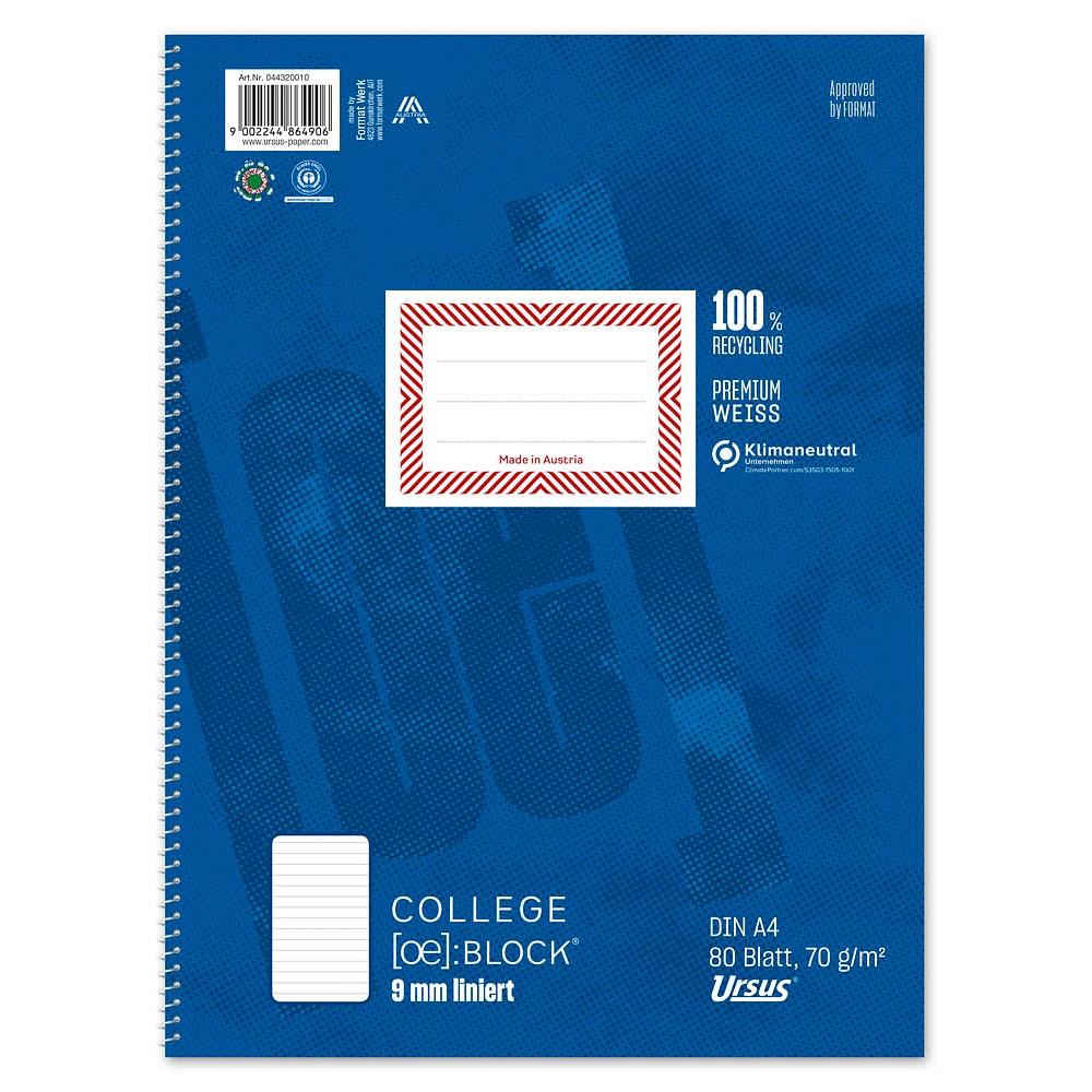 Ursus Collegeblock OE liniert DIN A4 Innenrand blau (80 Blatt)