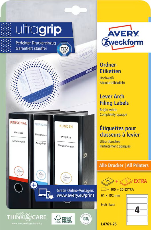 AVERY Zweckform Ordneretiketten L4761-25 weiß, 30 Blatt
