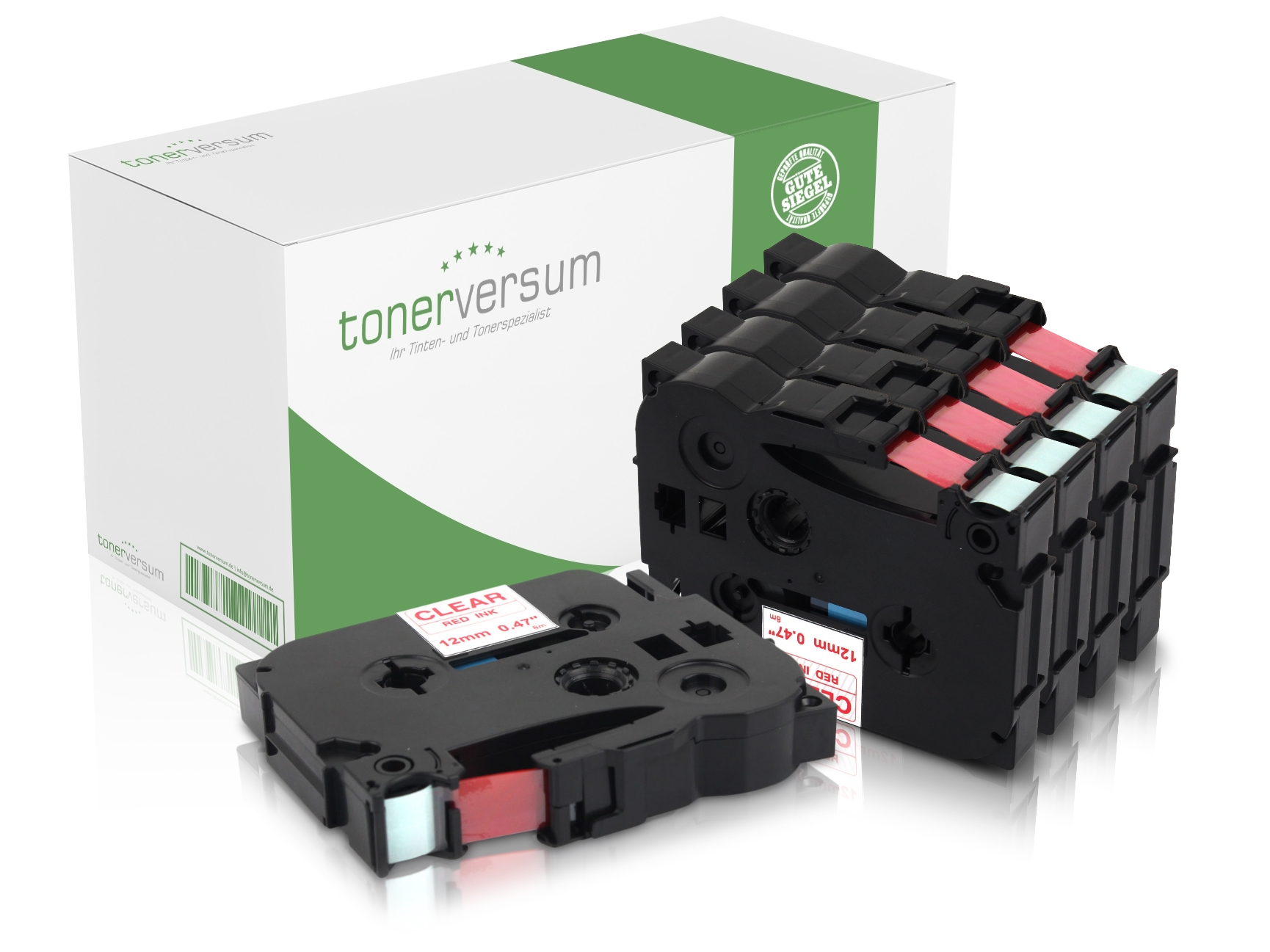 Alternativ zu Brother TZe-132 P-Touch Schriftband 12mm rot/transparent (5er Pack)