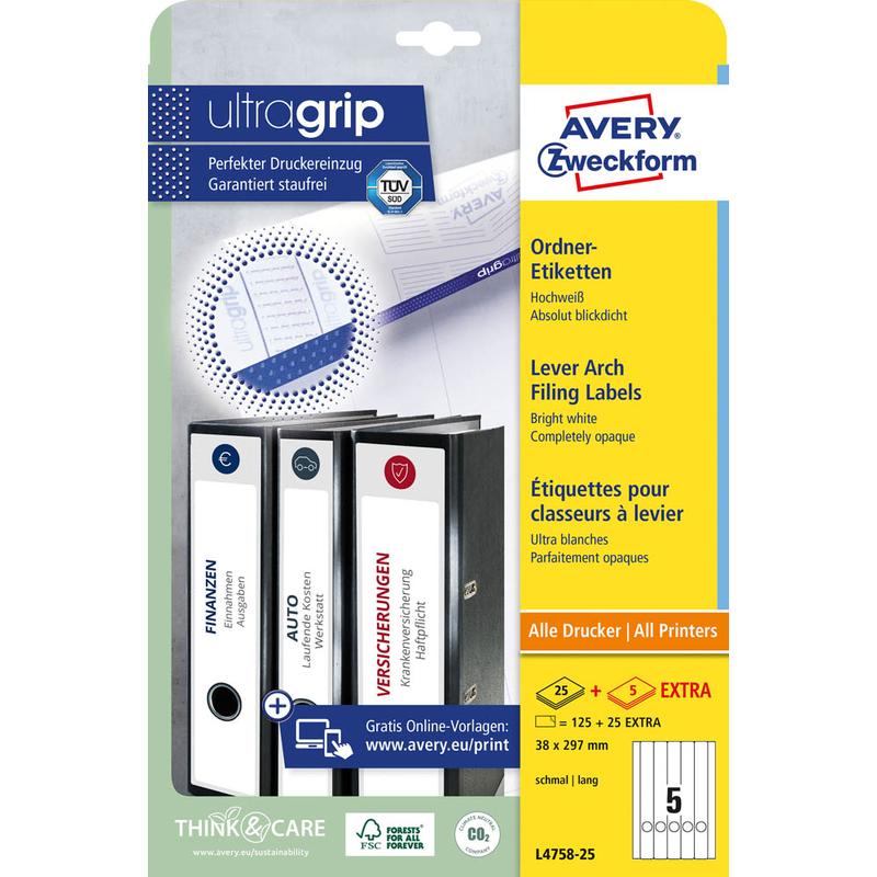 AVERY Zweckform Ordneretiketten L4758-25 weiß, 30 Blatt