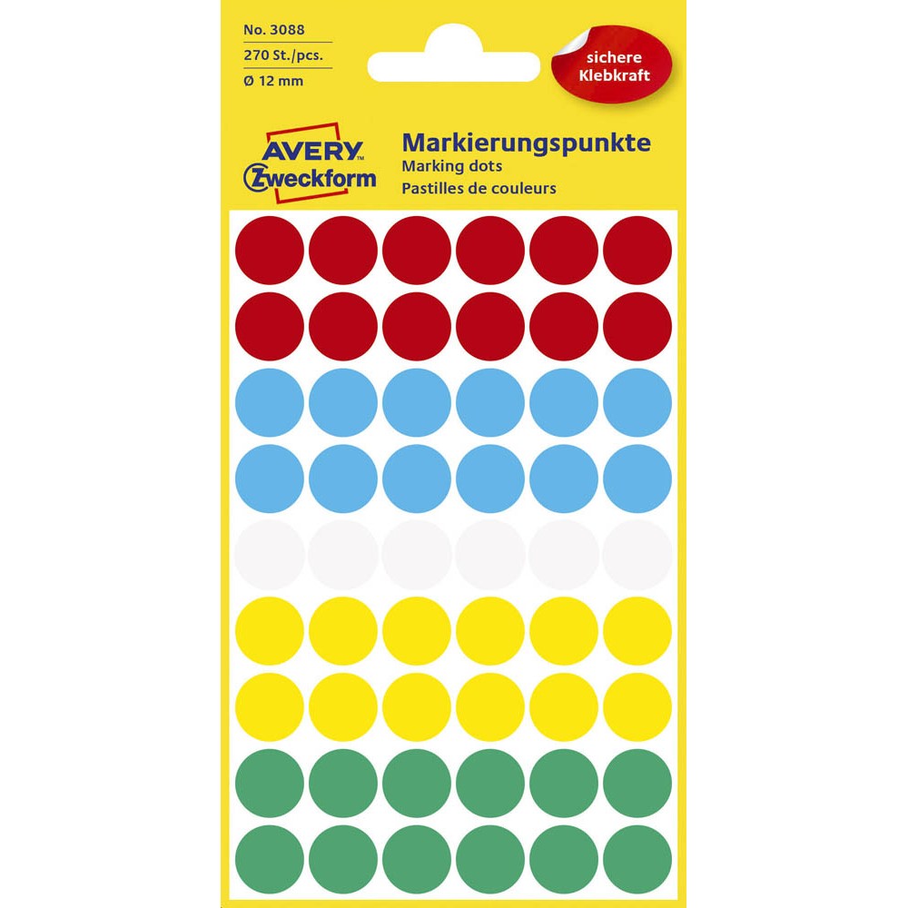 Avery Zweckform 3088 Klebepunkte 12 mm mehrfarbig (5 Bögen a 54 Stück)