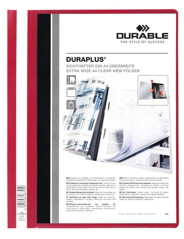 DURABLE Präsentationshefter DURAPLUS Kunststoff rot DIN A4 überbreit, 25 St.