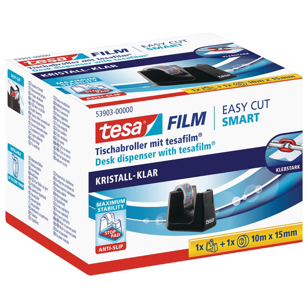 Tesa Tischabroller easy cut smart schwarz (inkl. 10 m x 15 mm tesafilm)