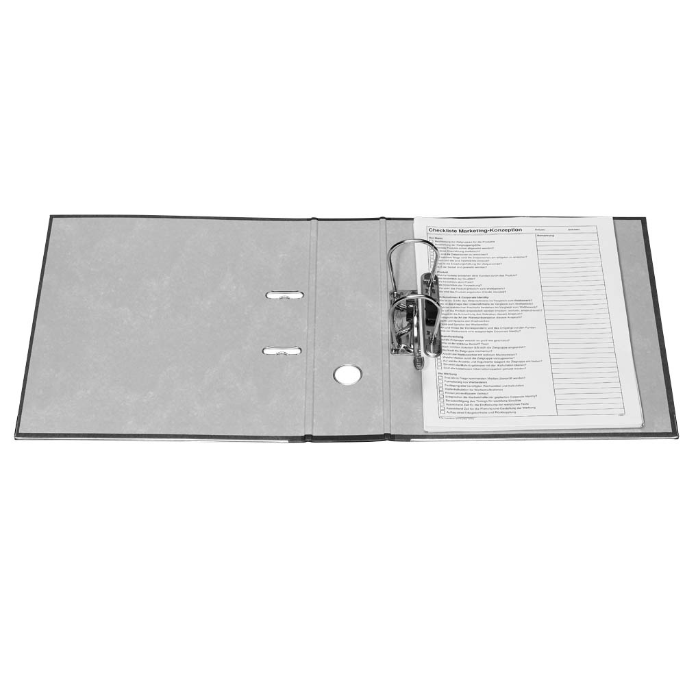 Ordner DIN A4 grüner Balken schmal Rückenbreite 5,0 cm schwarz / wolkenmarmor