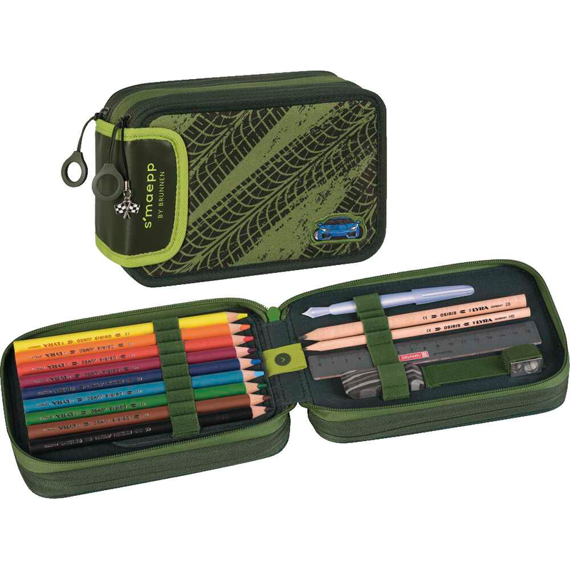 BRUNNEN Federmäppchen befüllt s'maepp Fast Wheels grün/hellgrün 33-teilig, 20,0 x 7,5 cm