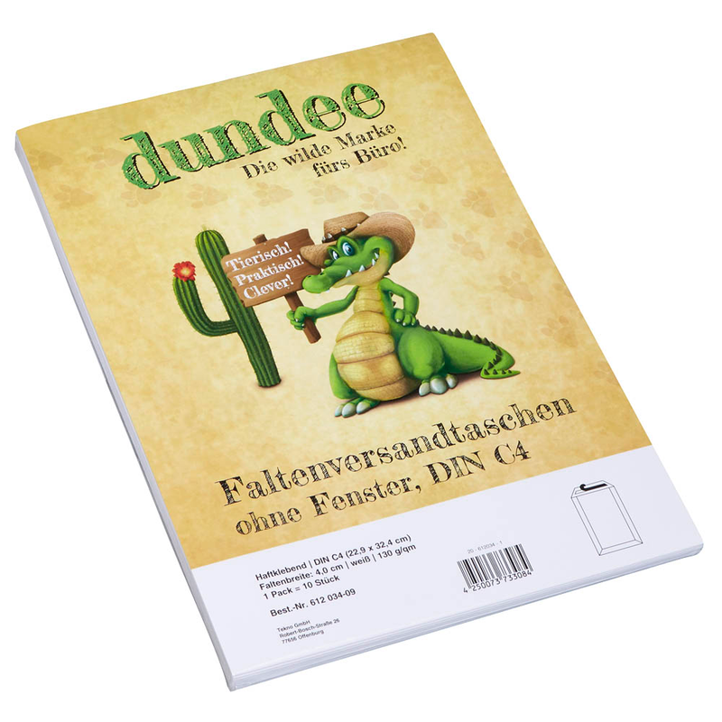 dundee Faltentaschen DIN C4 ohne Fenster weiß mit 4,0 cm Falte, 10 St.