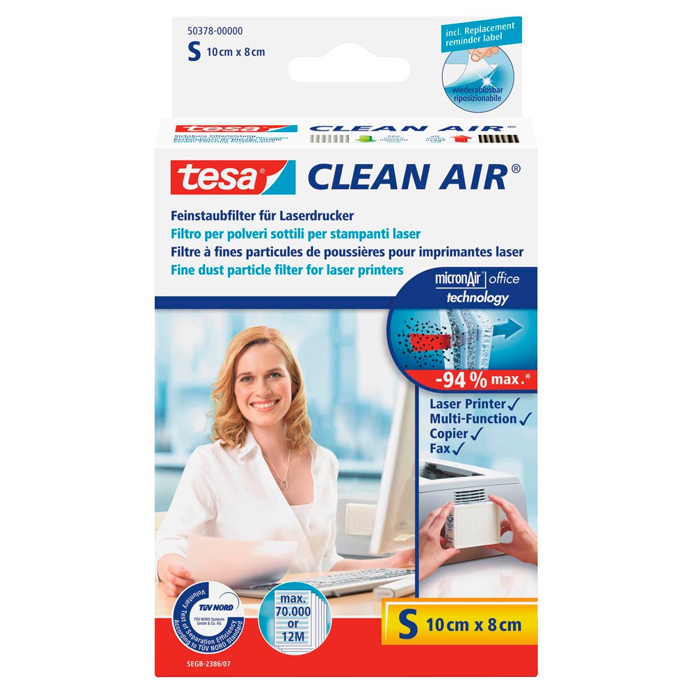 Tesa Clean Air 50378 Feinstaubfilter für Laserdrucker, Kopierer und Fax (Größe S)