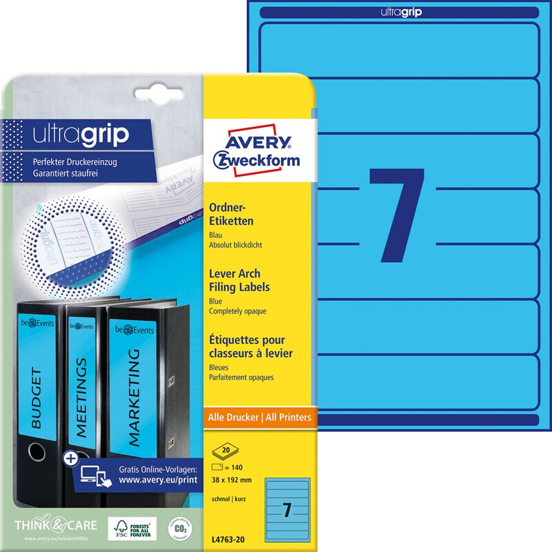 AVERY Zweckform Ordneretiketten L4763-20 blau, 20 Blatt