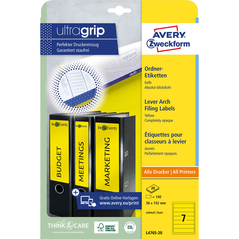 AVERY Zweckform Ordneretiketten L4765-20 gelb, 20 Blatt