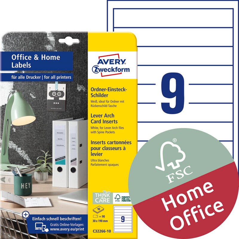 AVERY Zweckform Einsteck-Rückenschilder weiß für 4,5 cm Rückenbreite, 90 St.