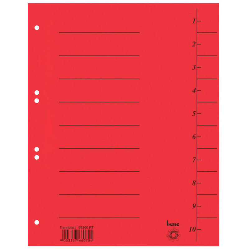 bene Trennblätter DIN A4 1-10 rot, 210 g/qm, 50 St.