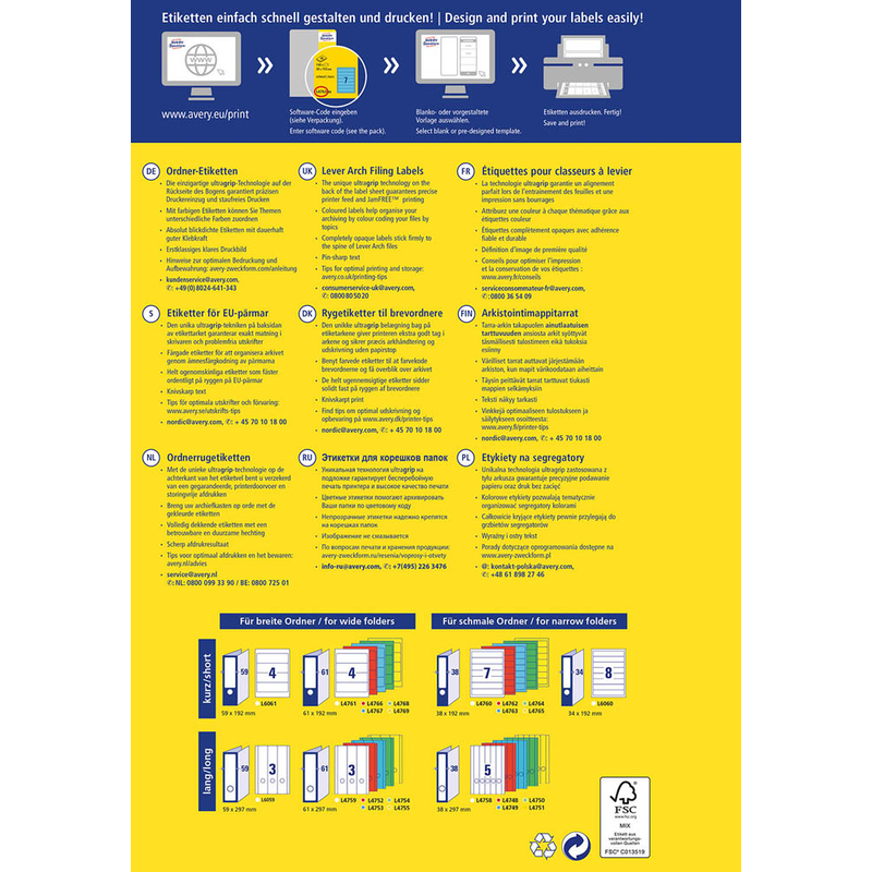 AVERY Zweckform Ordneretiketten L4763-20 blau, 20 Blatt