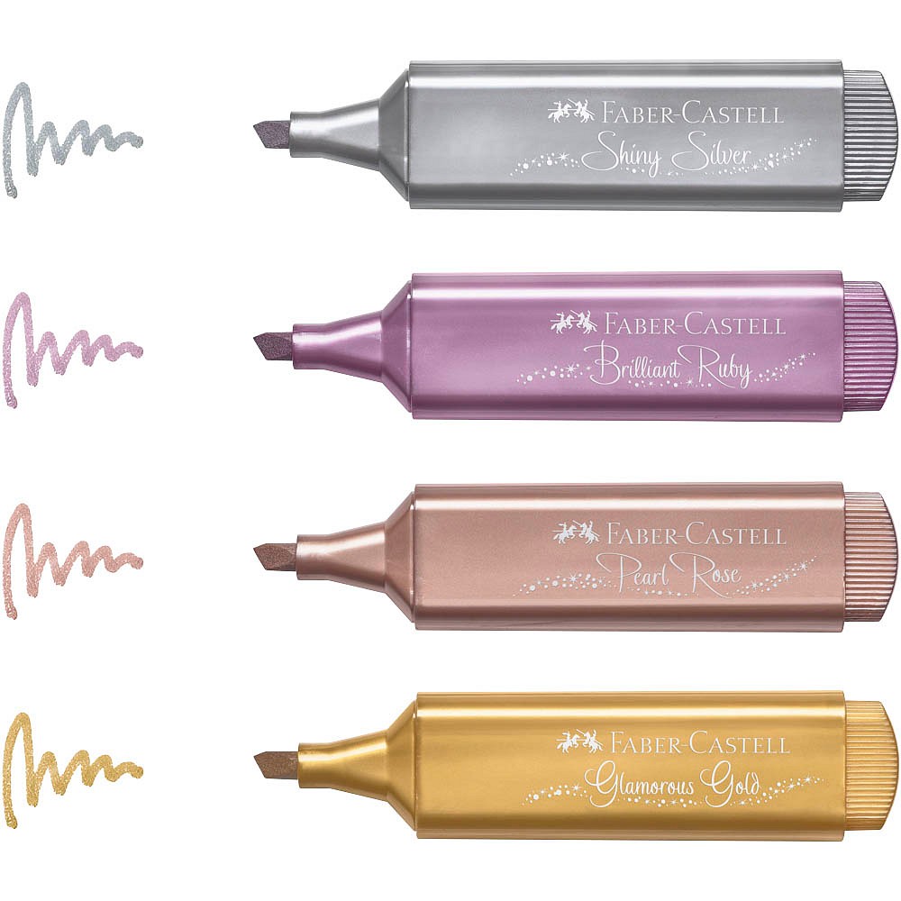 Faber-Castell Textmarker TL 46 metallic gold, silver, rose, ruby (4er Pack)