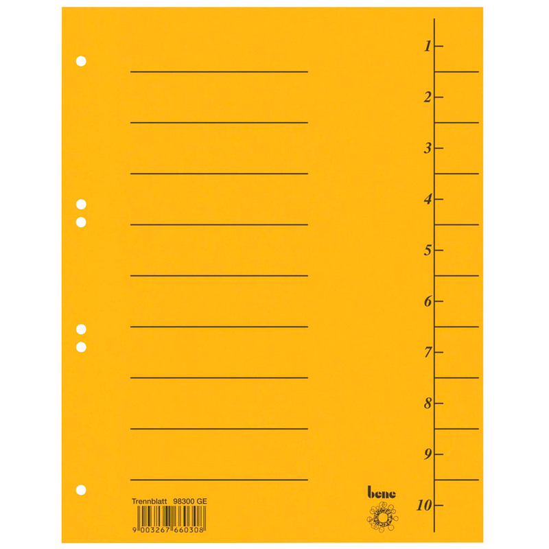 bene Trennblätter DIN A4 1-10 gelb, 210 g/qm, 50 St.