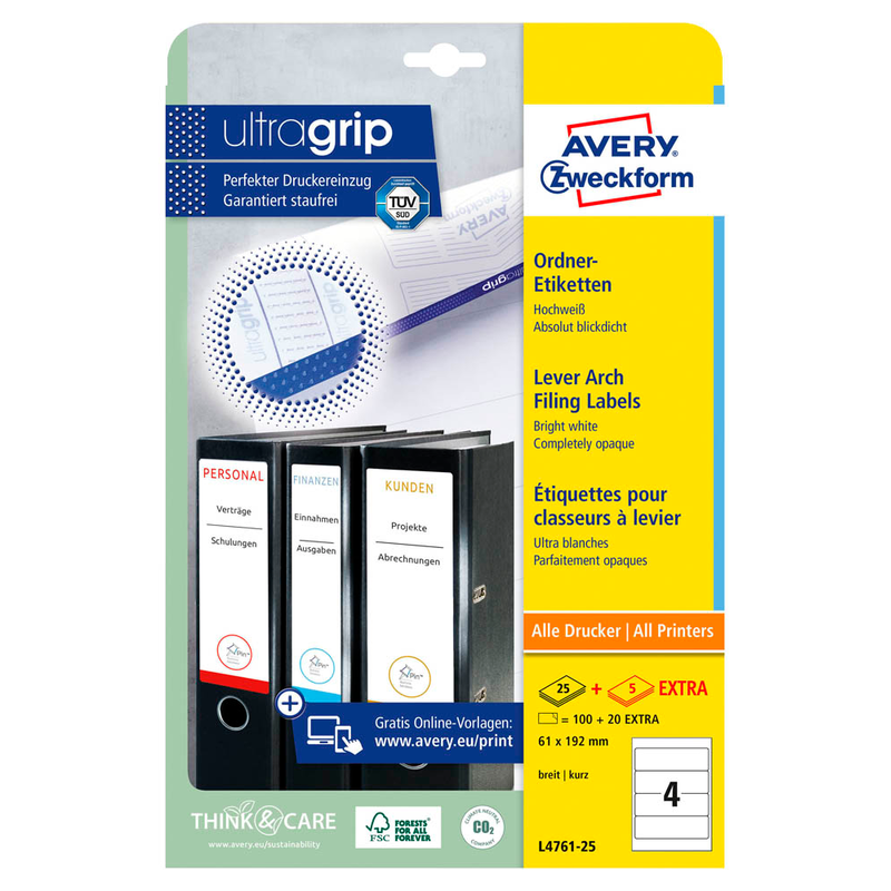 AVERY Zweckform Ordneretiketten L4761-100 weiß, 100 Blatt