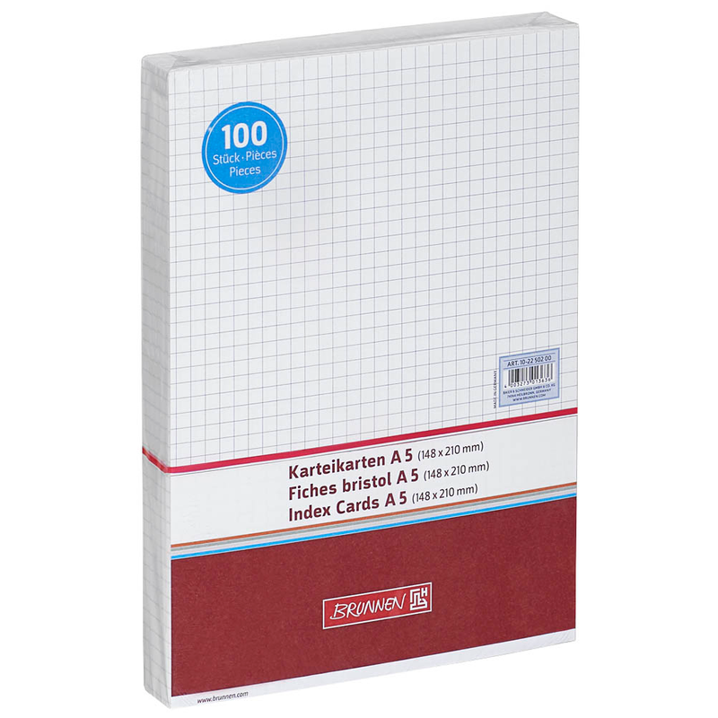 BRUNNEN Karteikarten DIN A5 weiß kariert, 100 St.